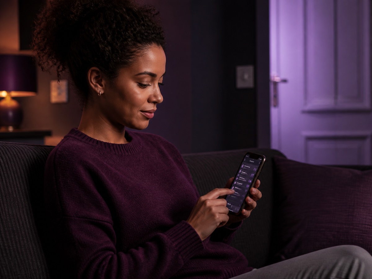 A woman adjusting privacy and visibility controls on her phone