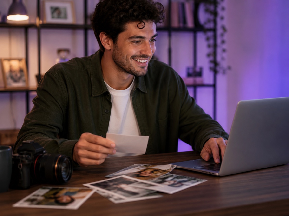 A man selecting authentic photos while creating his profile