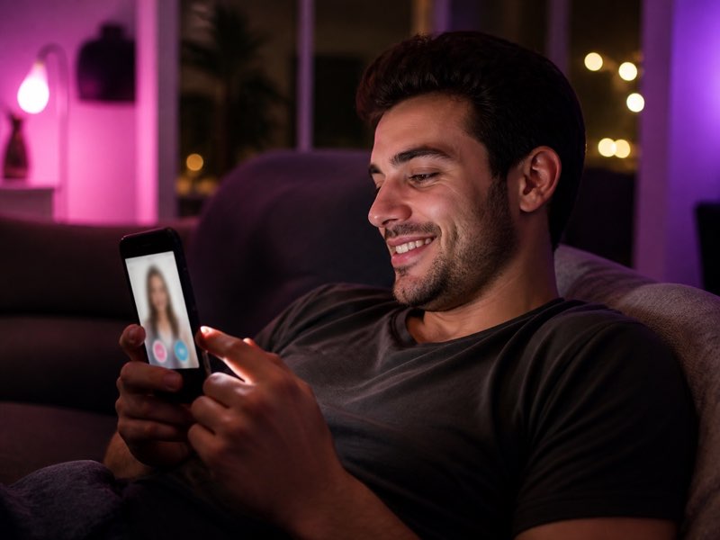 A man choosing whether to connect with a profile on his phone
