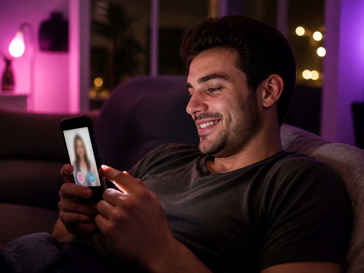 A man choosing whether to connect with a profile on his phone