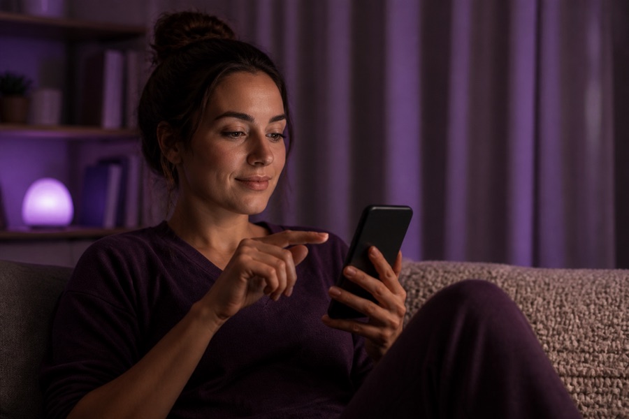 A woman privately managing her profile visibility
