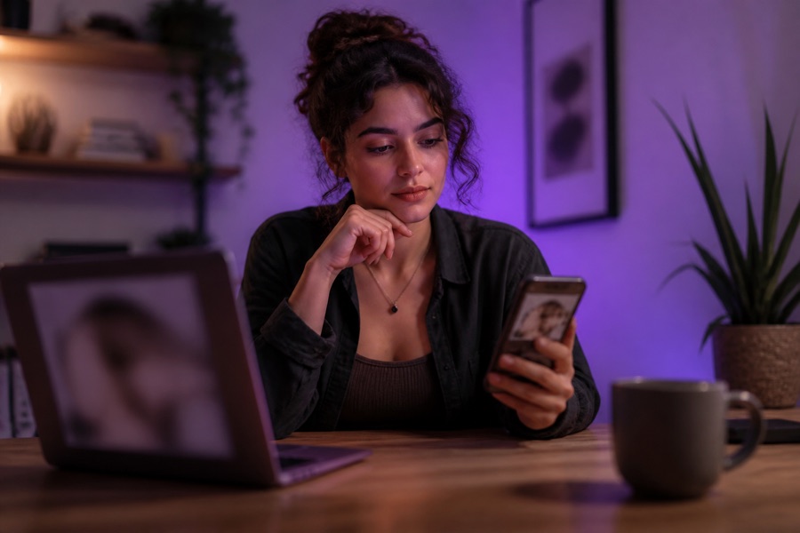 A woman choosing how to discover new people