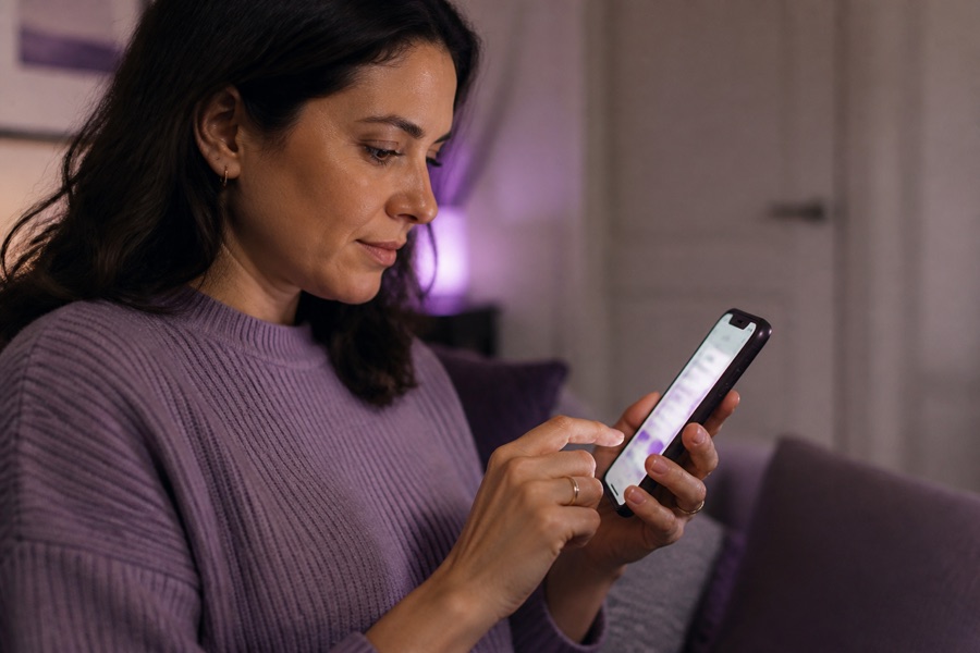 A woman reviewing privacy settings on her phone